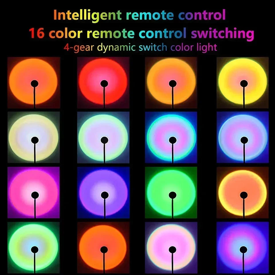 Sunset Lamp Projection Led Lights with Remote 16 Colors Night Light 360° Rotation Rainbow Lights 4 Modes Setting for Photograph