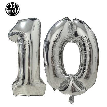 Number 10 Balloon 10 Digit Balloon Ten Blue Figure Green Globe 10th Birthday Big Large Red Pink Golden Black Colorful 32inch