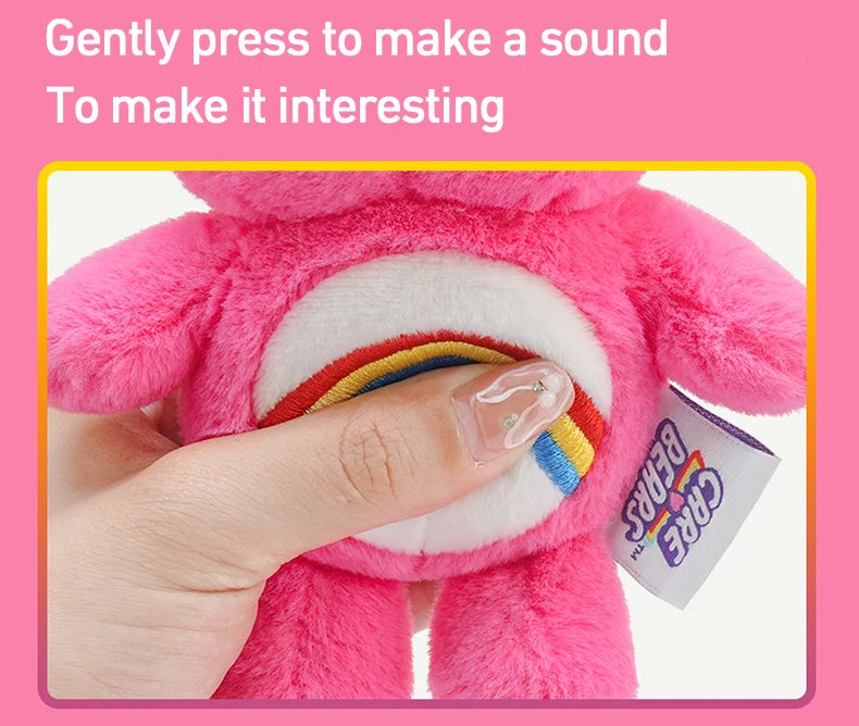 Sanrio Plush Kawaii Carebears Rainbown Bear Plush Anime Hobby Toy Keychain Bag Pendant with Sound Dolls Christmas Birthday Gifts