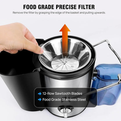 Entsafter, Saftpresse, Obst- und Gemüsesaftentferner, Kompakter Entsafter mit 3 Geschwindigkeitsstufen, 500 ml Fassungsvermögen, Tropfstopp