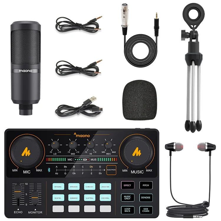 Maono AM200-S1 Sound Card Microphone Set MaonoCaster Audio Interface with Condenser Mic for Live Streaming,Recording,PC\Phone