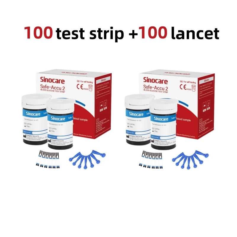 (for safe accu2) 50/100/200/300/400pcs Sinocare Blood Glucose Test Strips and Lancets for Diabetes Tester Blood Sugar Meter