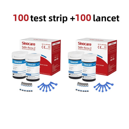 (for safe accu2) 50/100/200/300/400pcs Sinocare Blood Glucose Test Strips and Lancets for Diabetes Tester Blood Sugar Meter