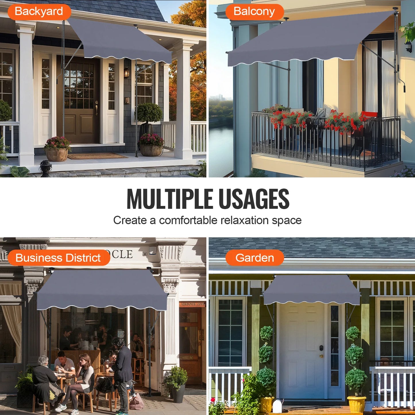 VEVOR Patio Awning Retractable Awning Sunshade Shelter with Manual Crank Handle Outdoor Canopy Sunsetter Deck for Balcony Yard