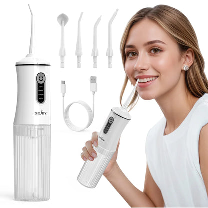 Sejoy C13 Home Oral Irrigator Water Dental Flosser Portable 4 Modes Cordless Rechargeable Waterproof Teeth Pick for Travel,White