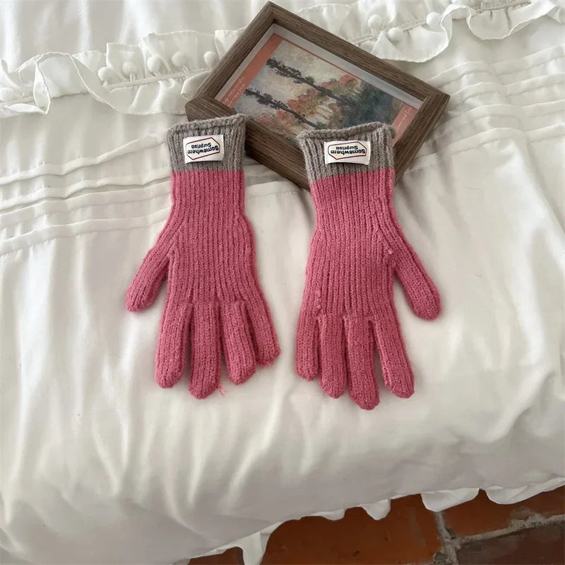 Children Thermal Knitted Gloves Winter Labeled Thickened Warm Gloves Touch Screen Striped Finger Unisex Mittens