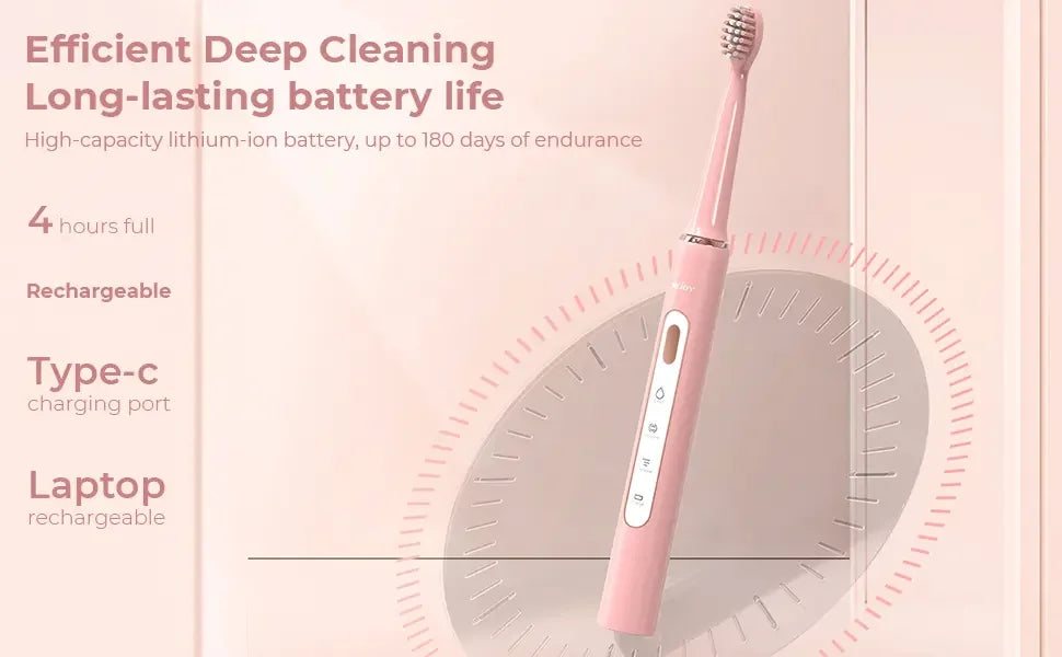 SEJOY Electric Sonic Tooth Brush for Adult USB Rechargeable Electric Toothbrush Washable with 7 pcs Replacement Heads