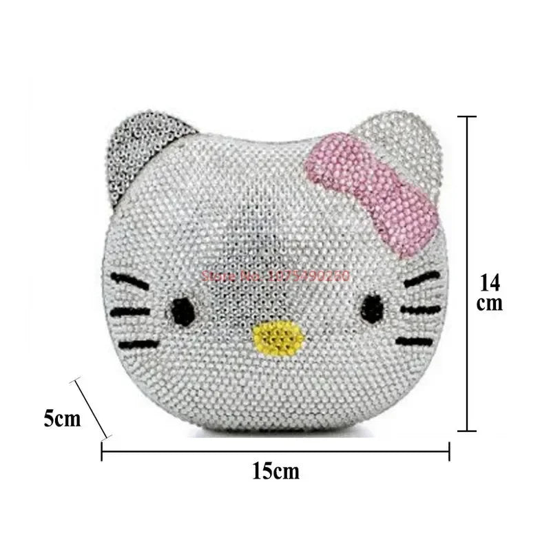 Hello Kitty Anime Cartoon Shape Rhinestone Cartoon Full Of Diamonds Dinner Bag Handmade Diamond-set Lady's Clutch Christmas Gift