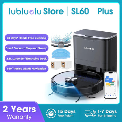 Lubluelu SL60 Plus Robot Vacuum Self Emptying, Hands-free Up To 60 Days, 4000pa Robot Vacuum And Mop Combo 3 In 1 Robotic Vacuum