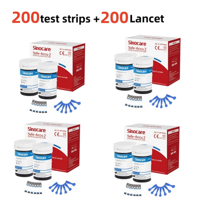 (for safe accu2) 50/100/200/300/400pcs Sinocare Blood Glucose Test Strips and Lancets for Diabetes Tester Blood Sugar Meter