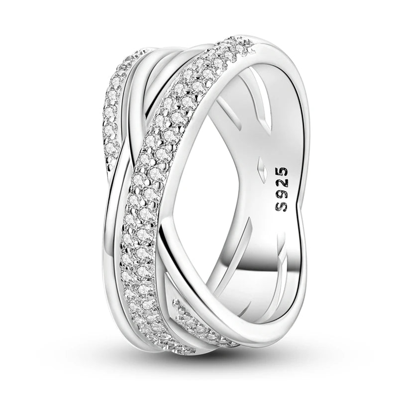 925 Sterling Silver Sparkling Zircon Ring - Classic Stackable Wedding Band for Women