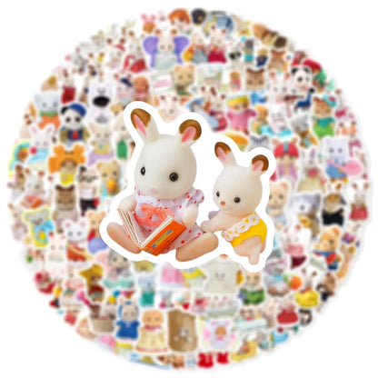 100PCS Cute Sylvanian Families Stickers Kawaii Graffiti Sticker Decoration DIY for Water Bottle Phone Diary Decals Kid Toy Gift