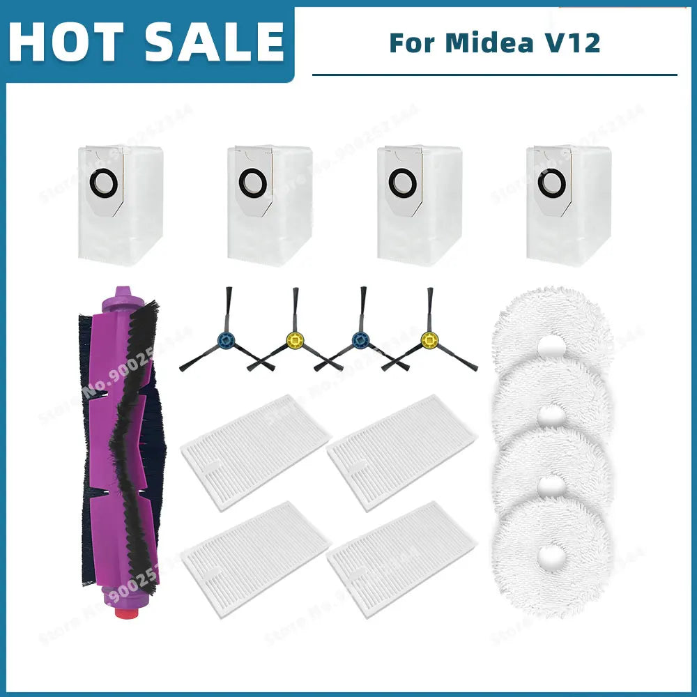Compatible For 미디어 Midea V12 / Eureka J12 Ultra Spare Parts Accessories Consumables Main Side Brush Filter Mop Cloth Dust Bag