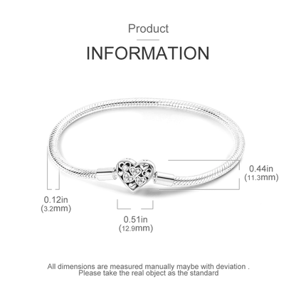925 Sterling Silver Charm Bracelet - Leaf, Clover, Butterfly & Heart Design | 17-20cm Adjustable