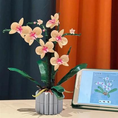 Icons Bouquet Of Artificial Flower Orchid Potted Plants Building Blocks Model Brick Moc Girls Toys DIY Mom Gift For Adults