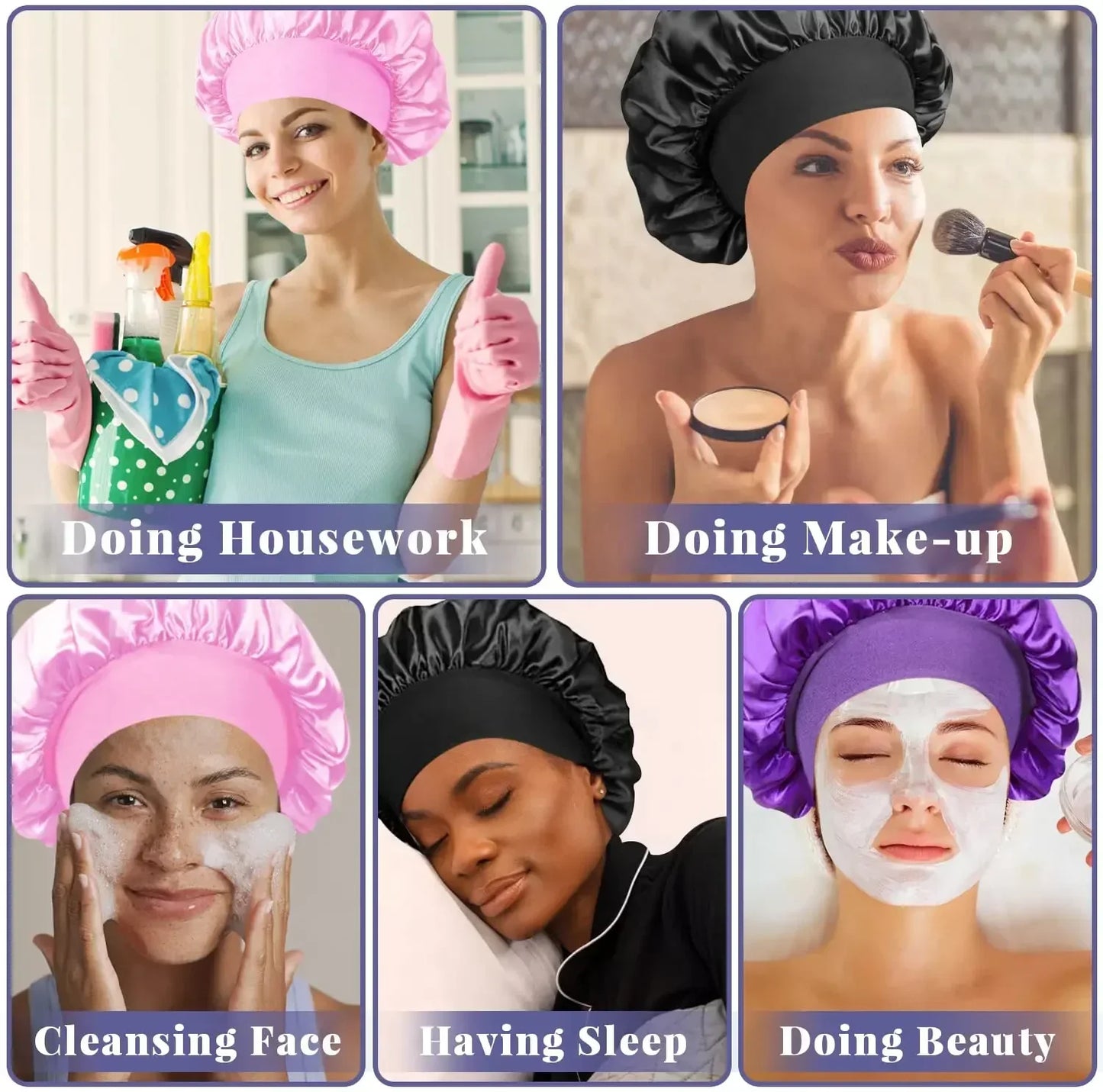 Silk Satin Lined Bonnet for Sleeping - Large Hair Bonnet for Long Hair Protection