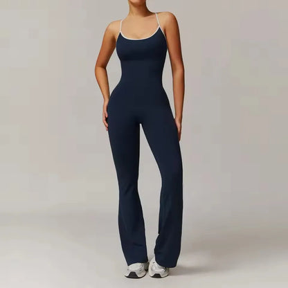 Women's One-Piece V-Neck Gym Romper - Sexy Back Training Suit for Fitness & Sportswear