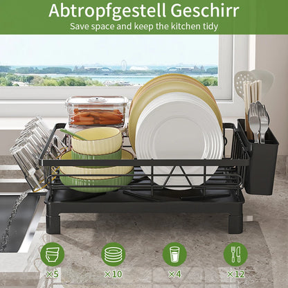 Black Single Layer Dish Rack, Drainer Rack,  Dish Drying Rack，Steel Plate and Bowl Organizer, 50 x 25 x 20 cm