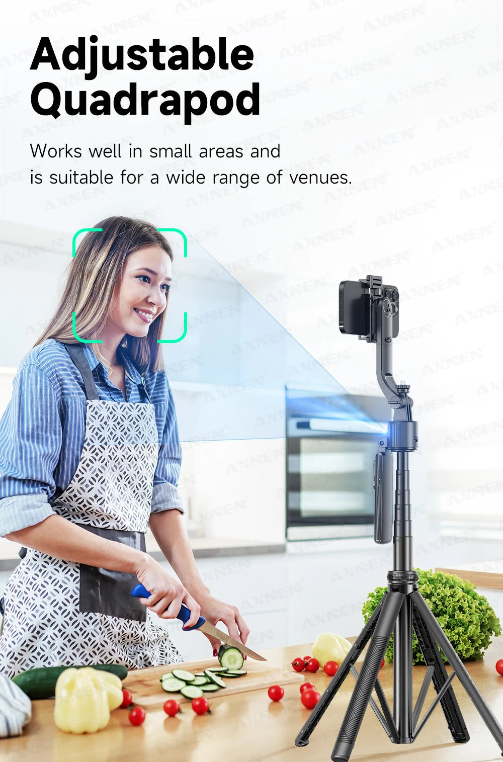 1630mm/64in C17 Tripod Selfie Stick 360° Auto Rotation Shooting Quadruped Phone Stand Face Track Bluetooth Remote Control Tripie
