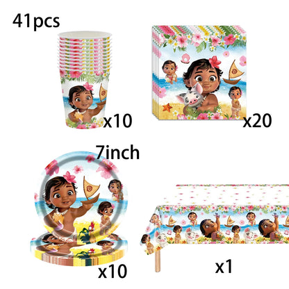 Moana 2 Party Decoration Disposable Tableware Set Paper Cups Plates Tablecloth Banner Balloon Cake Topper Gift Bag Baby Shower