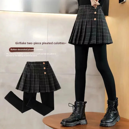 Girls Fleece Skort - Thickened Winter Leggings with Poodle Skirt | Warm Autumn & Winter Bottoms