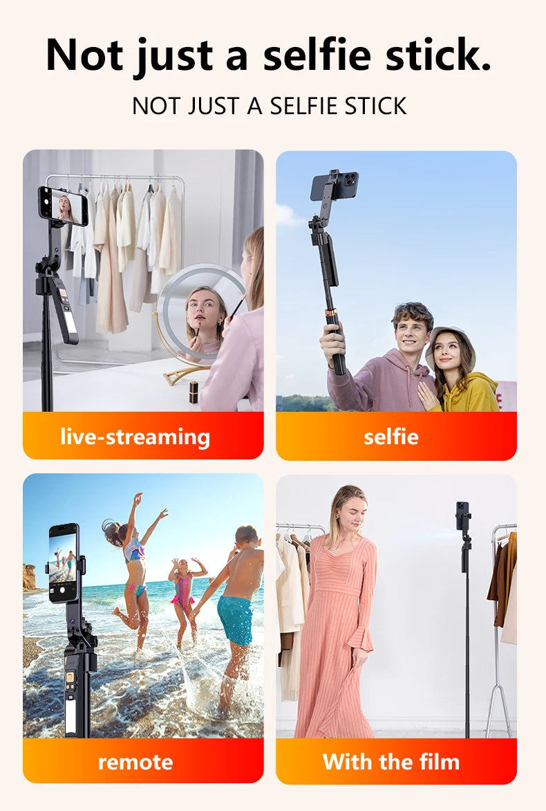 LISCN 1.8m 360 Gimbal Selfie Stick AI Intelligent Auto Face Tracking Tripod Stabilizer Phone Tripod with LED Fill Light