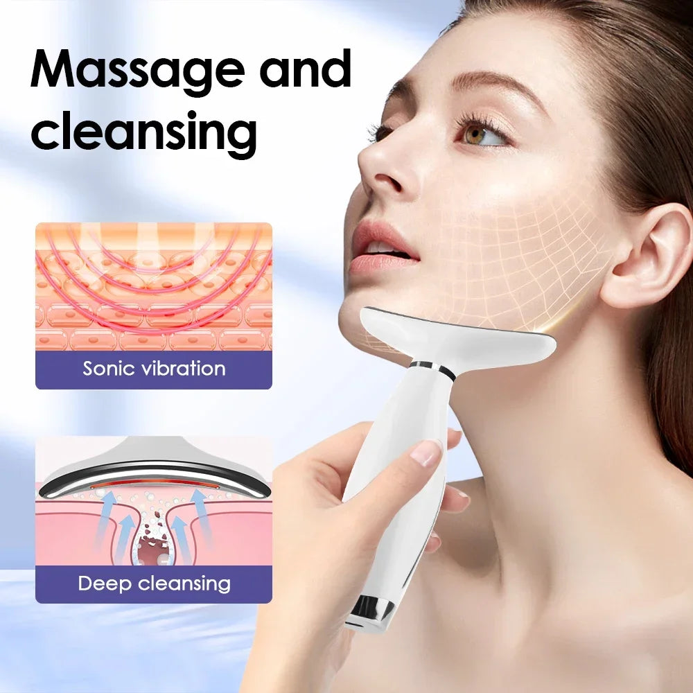 Portable 7 Colors LED Light Therapy Face Neck Massager 3 Gears Adjustable Gentle Vibration Anti Wrinkle Skin Tightening Lifting