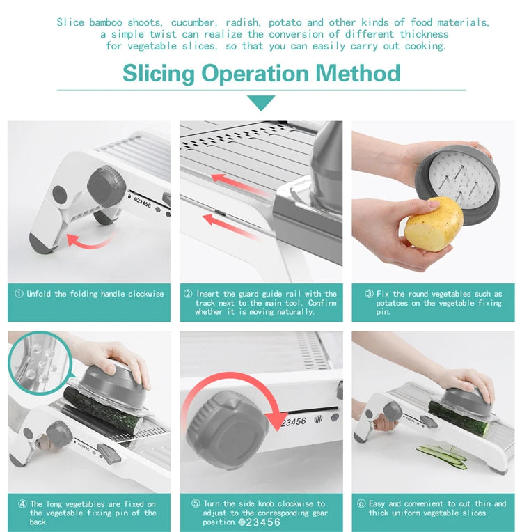 LMETJMA Ultra Sharp Mandoline Slicer Upgraded Vegetable Slicer Kitchen Adjustable Thickness Food Cutter Slicer Dicer KC0450