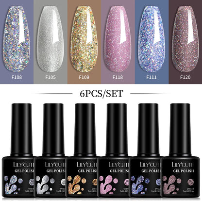 LILYCUTE 6-teiliges Set 7 ml Gel-Nagellack zum Selbermachen, leuchtend pink, semi-permanent, UV-/LED-beständig, Nageldesign-Set