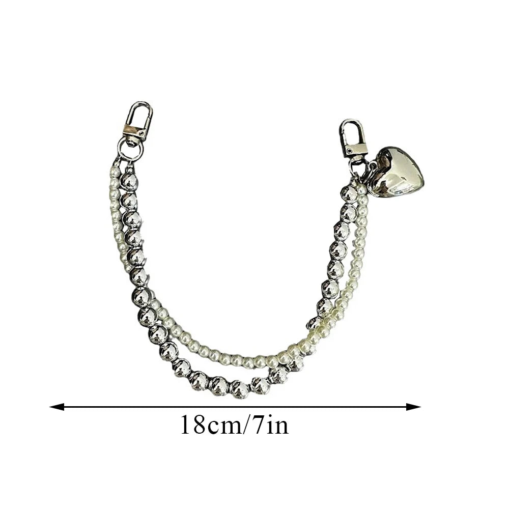 Mobile Phone Strap Bag Pendant Keychain Bag Handle Decor Belt Double Chain INS Love Pendant Anti Drop Short Bag Pendant Gifts