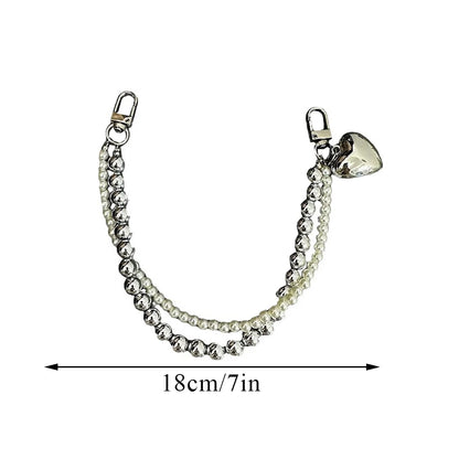 Mobile Phone Strap Bag Pendant Keychain Bag Handle Decor Belt Double Chain INS Love Pendant Anti Drop Short Bag Pendant Gifts