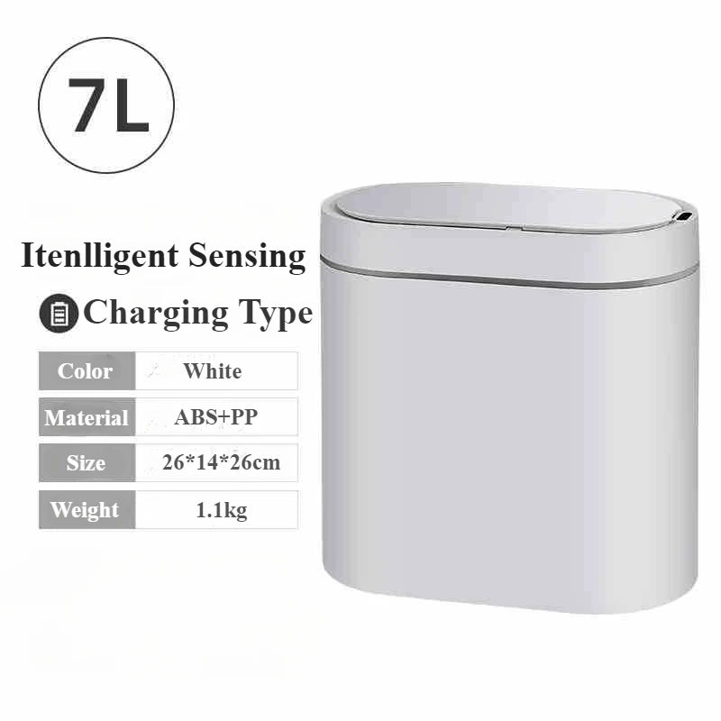 7L Automatic Sensor Trash Can for Kitchen Garbage Tin for Bathroom Light Luxury Family Living Room Cracks Smart Garbage Bin