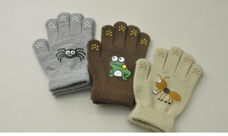 Children Knitted Warm Gloves For 5-12Y Baby Students Winter New Insect Full Finger Mittens Outdoor Cycling Skiing Gloves