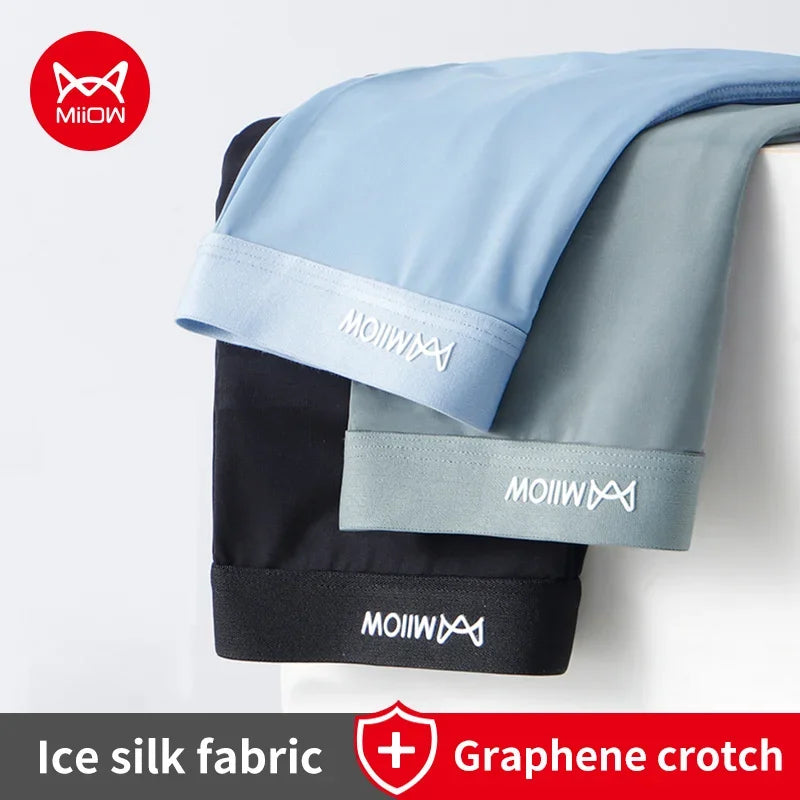 MiiOW 3Pcs Summer Thin Ice Silk Men Boxershorts Graphene Antibacterial Man Underwear Breathable Cool Men's Panties Boxershorts