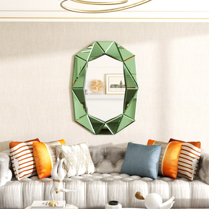 Asymmetrical Decorative Wall Mirror for Living Room and Bedroom, Glass Inlayed Accent Vanetian Mirror, 100cm