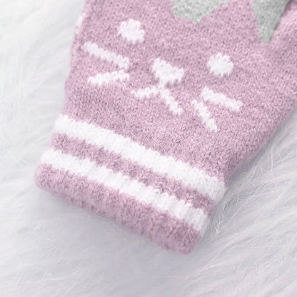 Cute Cartoon Kids Knitted Gloves Thick Fleece Children Five Finger Mittens 4-10Year Boys Girls Winter Hand Warmer Fashion Gloves