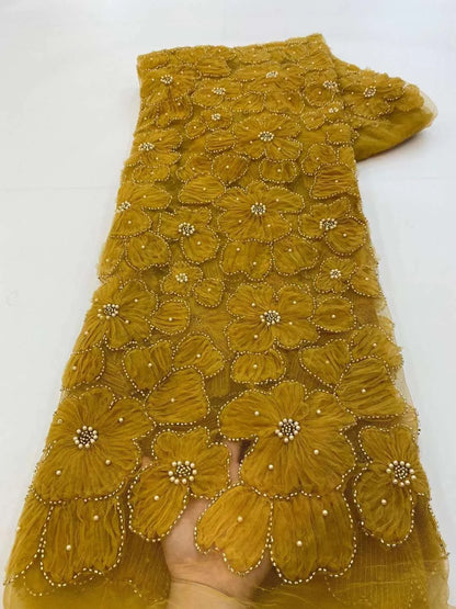 Dark Purple Panhua Bead Cord Embroidery + Sequin Embroidery Fairy Style Evening Dress Women’s Skirt Fashion Bead sewing 2 yard