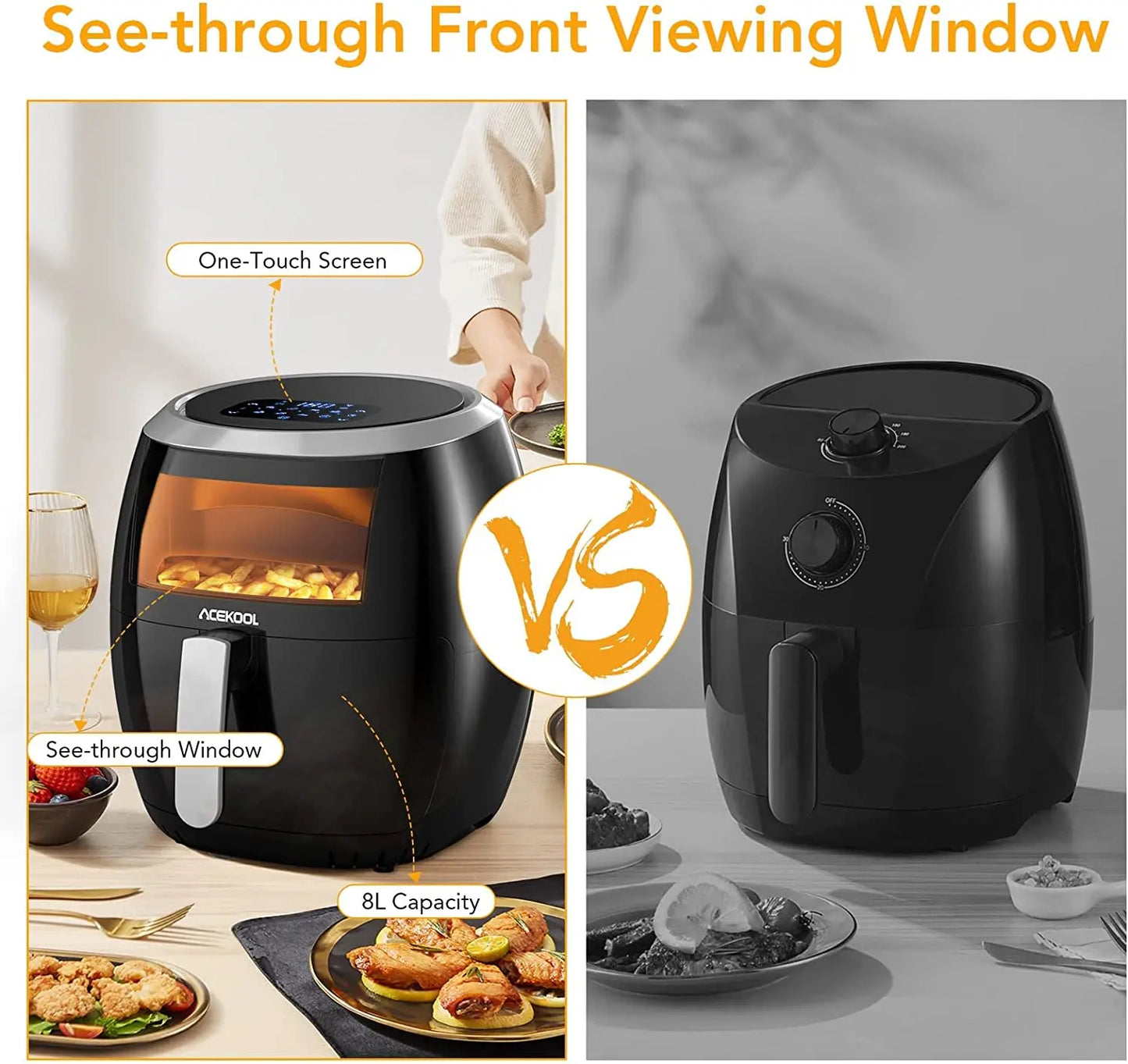 Air Fryer Oven Digital Large 7.7L Rapid Air Circulation,Air Fryers With Touch Screen Viewable Window Dishwasher Safe Accessories