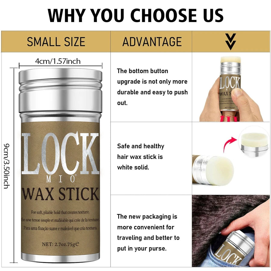 LOCKMIO Wachsstift, natürliches Kokosnussöl, spendet Feuchtigkeit, macht weich und glättet, frisiert, beugt abstehende Haare vor und kontrolliert die Haarkanten, starker Halt, langanhaltend