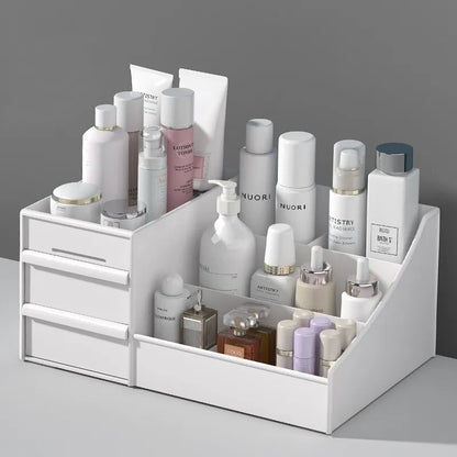 White Makeup Organizer with Drawers - Cosmetic Storage Box for Vanity & Dressing Table