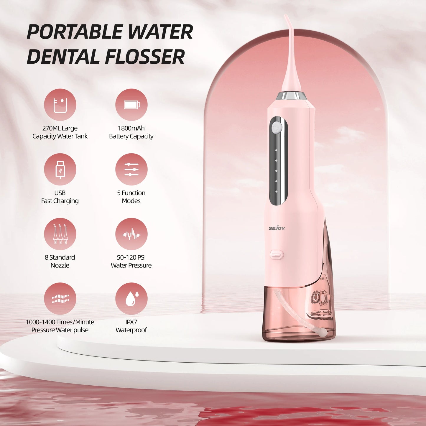 SEJOY Home Dental Oral lrrigator Water Flosser 4 Colors Thread Teeth Pick Mouth 5 Modes Washing Machine USB Rechargeable