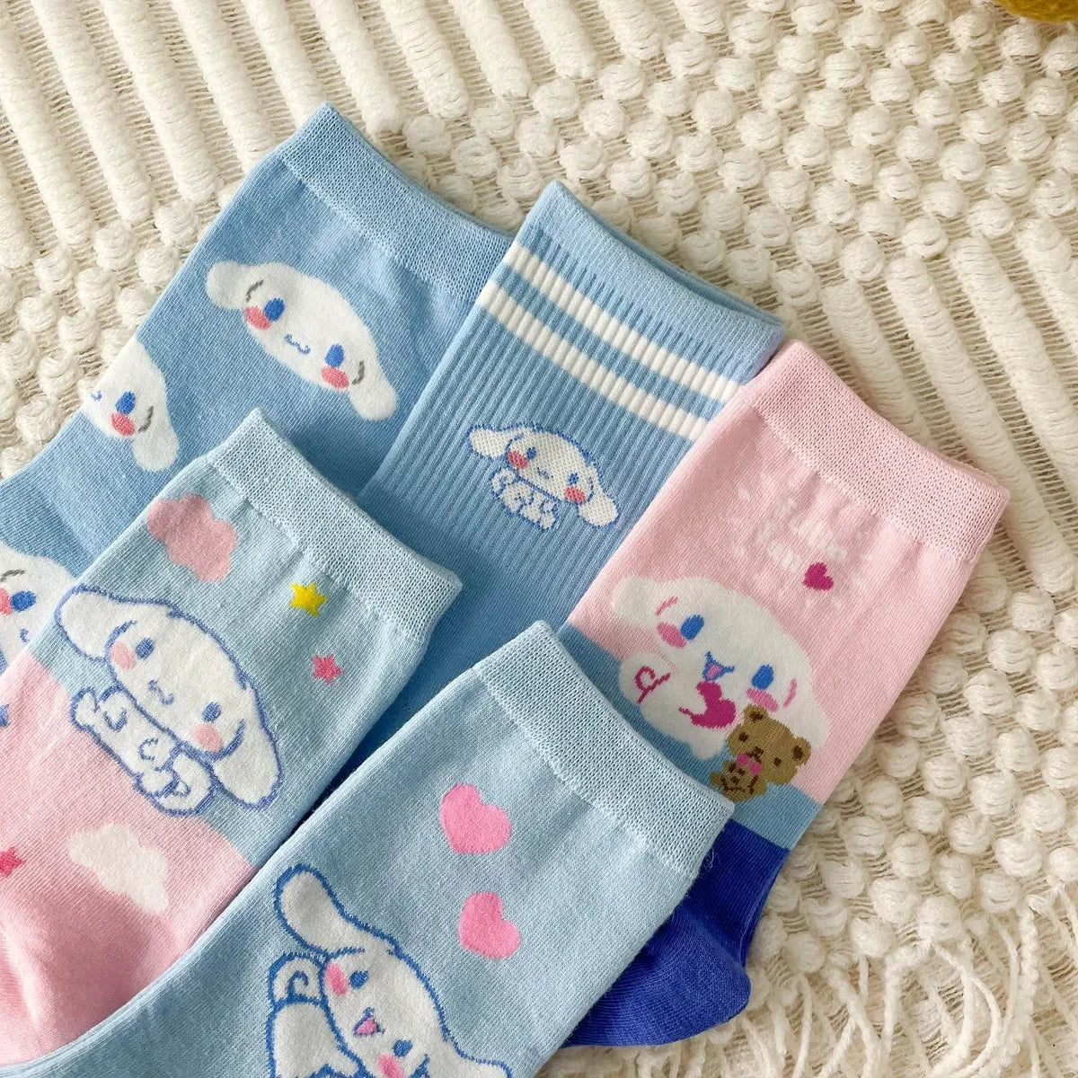 1pair Miniso Cinnamoroll Cartoon socks girl's blue combed cotton mid-tube stockings cute sanrio puppy stockings
