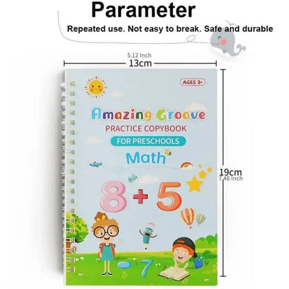 Reusable English Writing Practice Book for Kids Wipe Clean Magic Copybook with Stickers Parental Guidance Interactive Learning