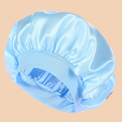 1pc Women's Solid Color Satin Wide-Brimmed Shower Cap, Suitable For Daily Use Silk Bonnet Satin Bonnet