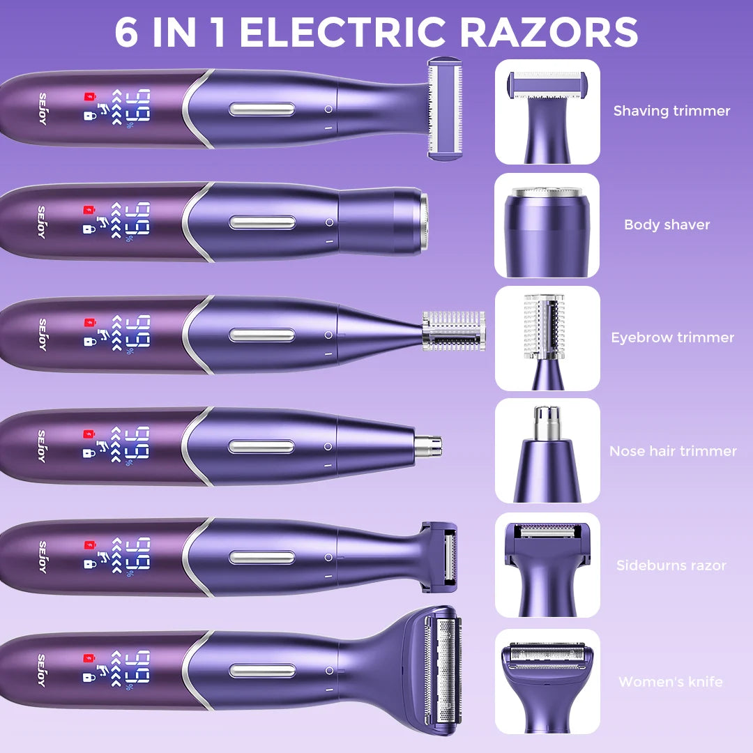 Sejoy 6-in-1 Electric Razor for Women Pubic Hair,Painless Body Shaver,Facial Epilator,Hair Removal for Face,Bikini Trimmer