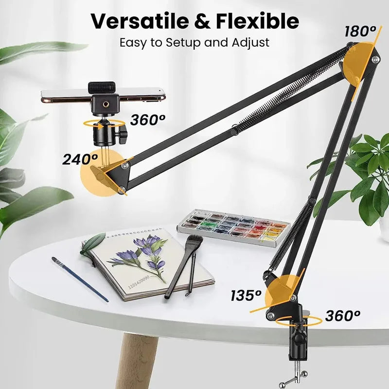 Roreta Flexible Arm Tripod For Phone Stand Table Folded Anchor Online Desktop Laptop Video Live Overhead Shot Photography