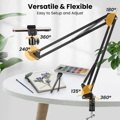 Roreta Flexible Arm Tripod For Phone Stand Table Folded Anchor Online Desktop Laptop Video Live Overhead Shot Photography