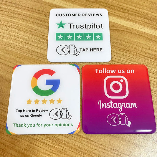 3.93"X3.93" Instagram Facebook Google Tripadvisor Trustpilot Review NFC Tap Card Sign Self-Adhesive Epoxy Plate Sticky