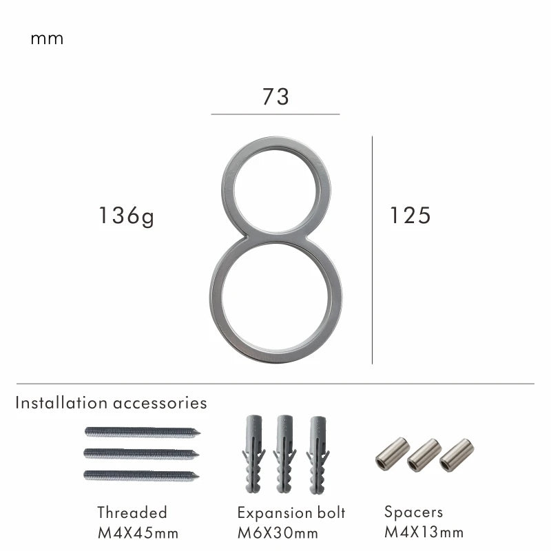 Nurlin 5 inchs 125mm Luxury Address Big House Numbers Modern Gold Black Silver Floating Signage Outdoor Digits Mailbox Sign