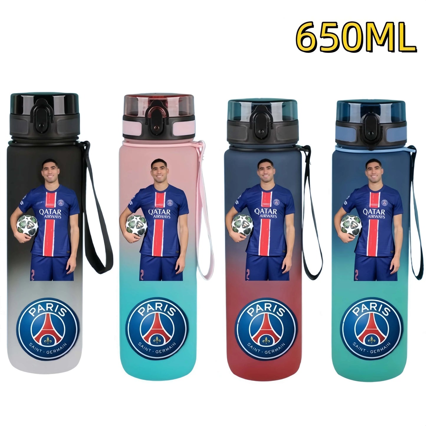 650ml 2025 Champion Team Football Star Water Cup Désiré Doué Portable Large Capacity Sports Fitness Flip Cover Drinking Bottle